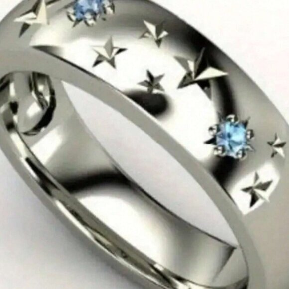 Silver Starry Ring Blue Synthetic Stones Unisex NWT Choose Size - Picture 1 of 4